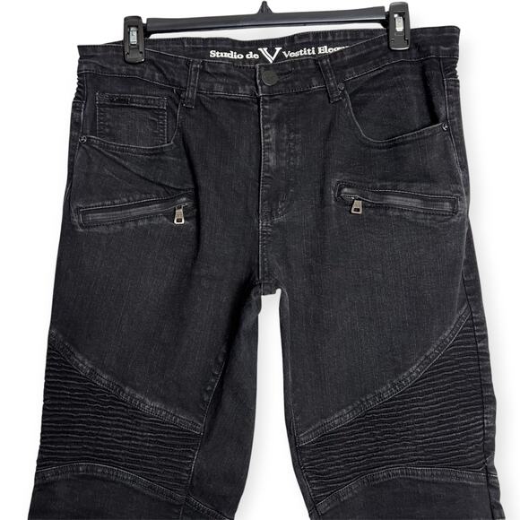 Studio de Vestiti Eleganti Moto Jeans SIZE 38 x 32 Black Denim RUNS SMALL - Picture 11 of 15